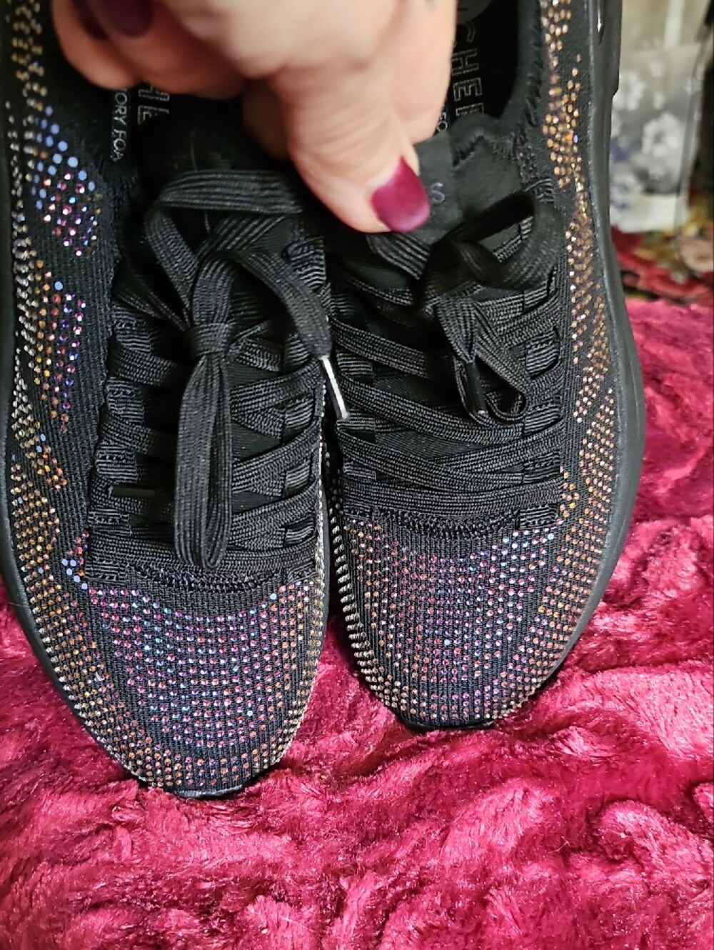 Skechers Black Sneakers with Iridescent Rhinestones - Picture 8 of 13